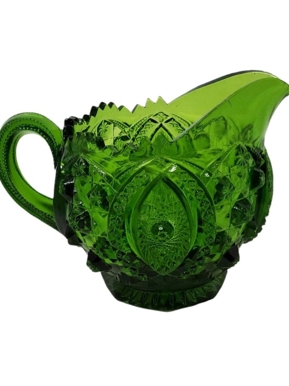 vintage 1960's-1970's indiana pressed glass green beautifully decorated creamer - Picture 11 of 12